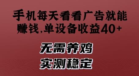 手机每天看看广告就能挣钱,单设备收益40+,无需养鸡,实测稳定【揭秘】
