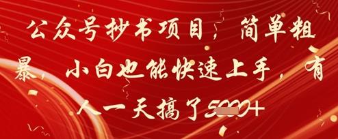 公众号抄书项目,简单粗暴,小白也能快速上手,有人一天搞了1k+