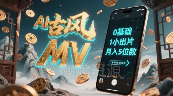 AI一键生成古风音乐MV,0剪辑基础1小时出片,多种变现渠道,一部手机月入5位数