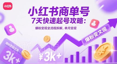 小红书商单号7天快速起号攻略:爆粉变现全流程拆解,单月变现3k+