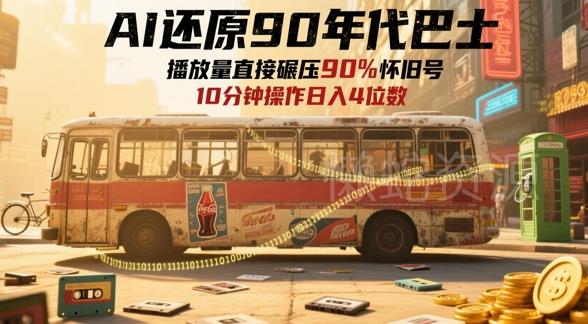 AI还原90年代巴士,一帧就让70后泪崩,播放量直接碾压90%怀旧号,每天操作十分钟,日入四位数
