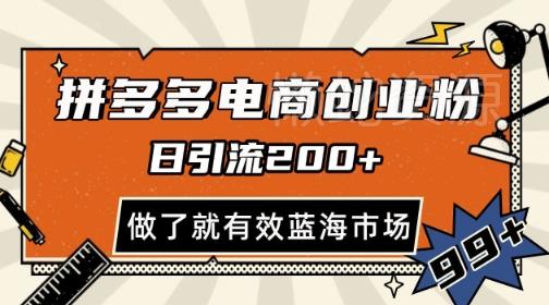 拼多多引流电商创业粉,日引200+,可矩阵放大,做了就有效【揭秘】