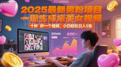 2025最新男粉项目，一键生成美女视频，日引600+色粉 十秒一个视频，小白轻松日入5张【揭秘】