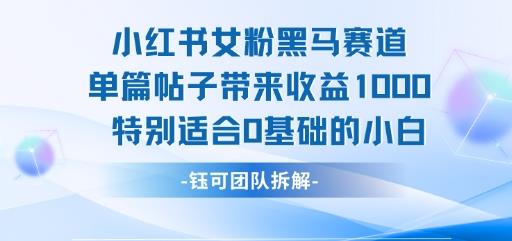小红书女粉黑马赛道单篇帖子带来收益1k+,特别适合0基础的小白