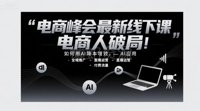 电商峰会最新线下课,电商人破局,如何用AI降本增效,AI应用-全域推广-直播运营-付费流量