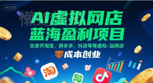 AI虚拟网店蓝海盈利项目,在家开淘宝、拼多多、抖店等虚拟品网店,零成本创业