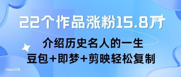 22个作品涨粉15.8W ,介绍历史名人的一生 , 豆包+即梦+剪映轻松复制