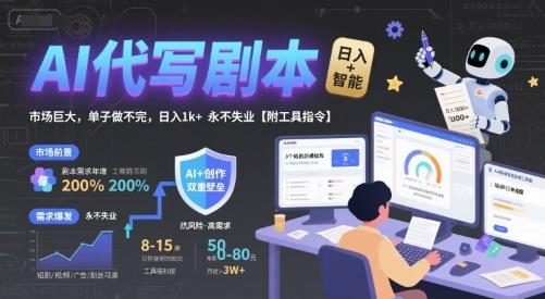 AI代写剧本，市场巨大，单子做不完，日入1k+ 永不失业【附工具指令】