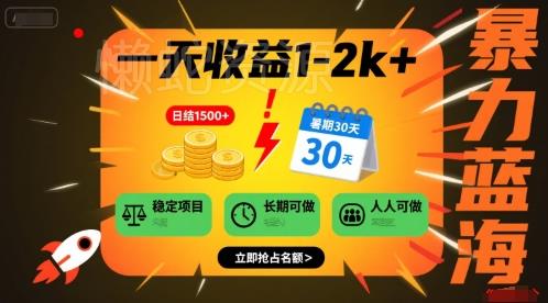 一天收益1-2k+ 稳定项目，暑期暴力蓝海项目，长期稳定，人人可做【揭秘】