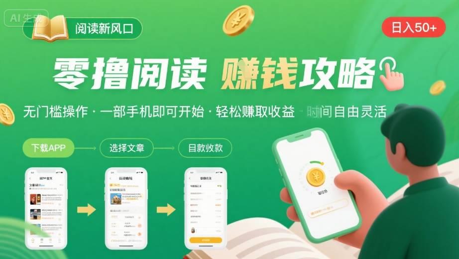 零撸阅读新风口,无门槛轻松挣,一部手机,日入 50-3张【揭秘】