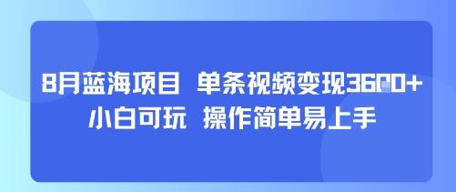 8月AI蓝海项目,单条视频变现1k+ 小白可玩 操作简单易上手