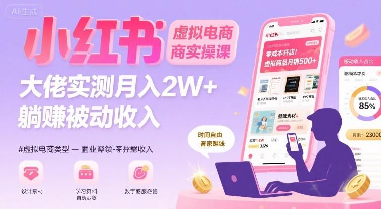 小红书虚拟电商,大佬实测月入2W+,实现被动收入
