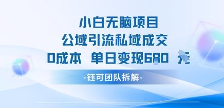 小白无脑项目公域引流私域成交0成本单日变现680米