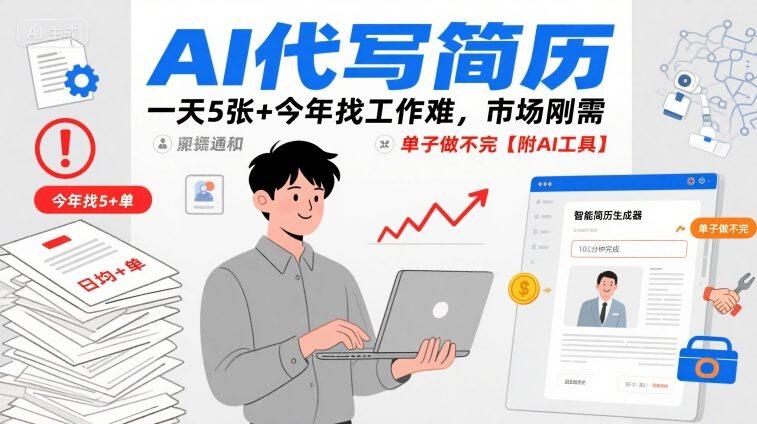 AI代写简历,一天5张+今年找工作难,市场刚需,单子做不完【附AI工具】
