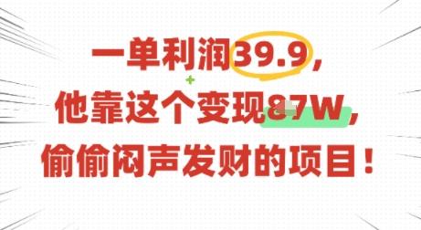 一单利润39.9,有人靠这个变现几十个,偷偷闷声发财的项目