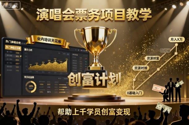 演唱会票务项目教学,业内培训天花板,帮助上千学员创富变现