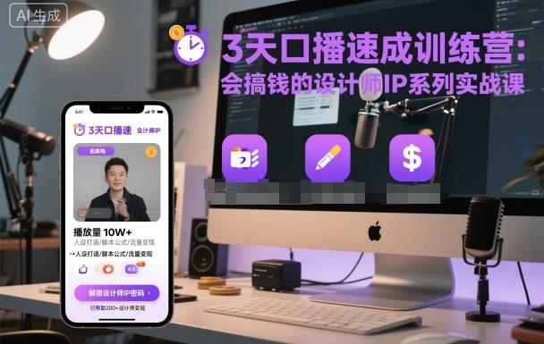 3天口播速成训练营,会搞钱的设计师IP系列实战课