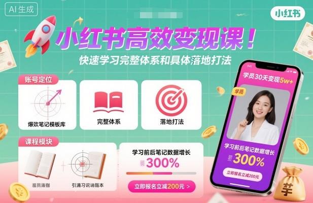 小红书高效变现课,快速学习小红书完整体系和具体落地打法