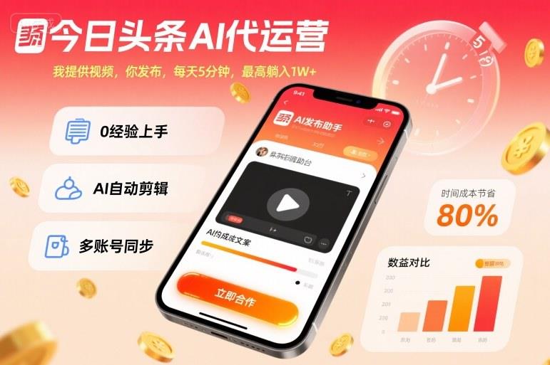 今日头条AI代运营,我提供视频,你发布,每天5分钟,最高躺入1W+【揭秘】