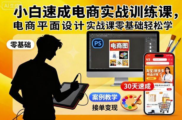 小白速成电商实战训练课,电商平面设计实战课零基础轻松学