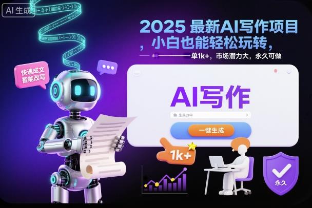 2025最新AI写作项目,小白也能轻松玩转,一单1k+,市场潜力大,永久可做