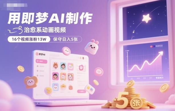 用即梦AI制作治愈系动画视频,16个视频涨粉13W,保守日入5张