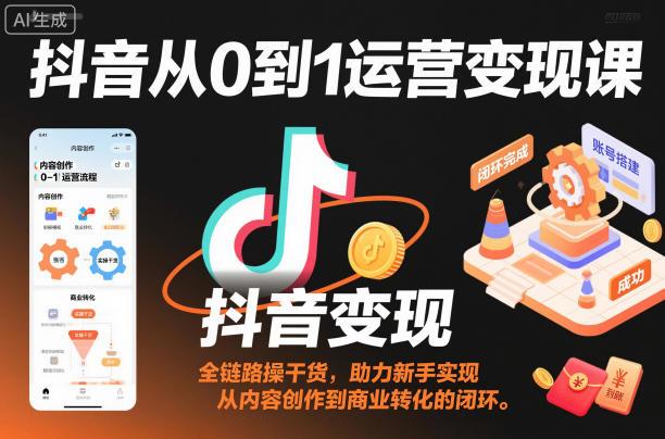 抖音从0到1运营变现课,全链路实操干货,助力新手实现从内容创作到商业转化的闭环