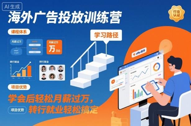 海外广告投放训练营,学会后轻松月薪过万,转行就业轻松搞定