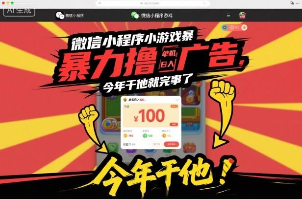 微信小程序小游戏暴力撸广告,单机日入100,今年干他就完事了