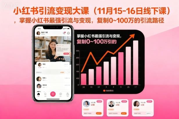 小红书引流变现大课(11月15-16日线下课),掌握小红书最强引流与变现,复制0~100万的引流路径