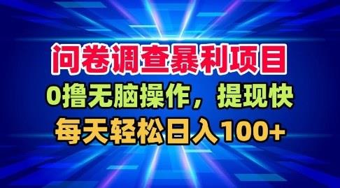 问卷调查暴利项目,0撸无脑操作,提现快,每天轻松日入100+【揭秘】