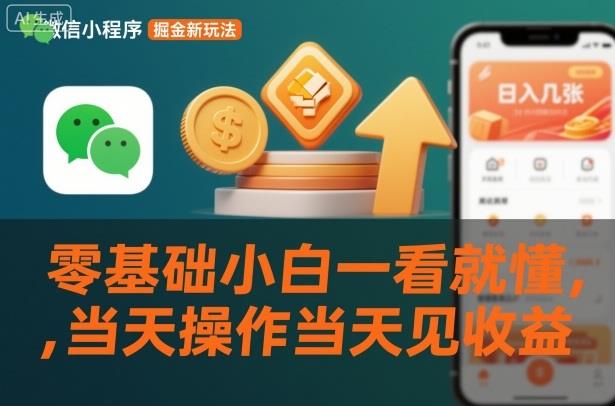 微信小程序掘金新玩法,日入几张,零基础小白一看就懂,当天操作当天见收益【揭秘】