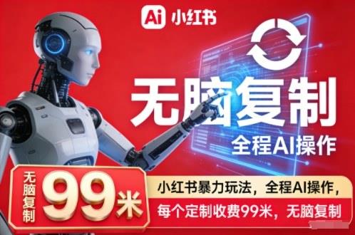 小红书暴力玩法,全程AI操作,每个定制收费99米,无脑复制