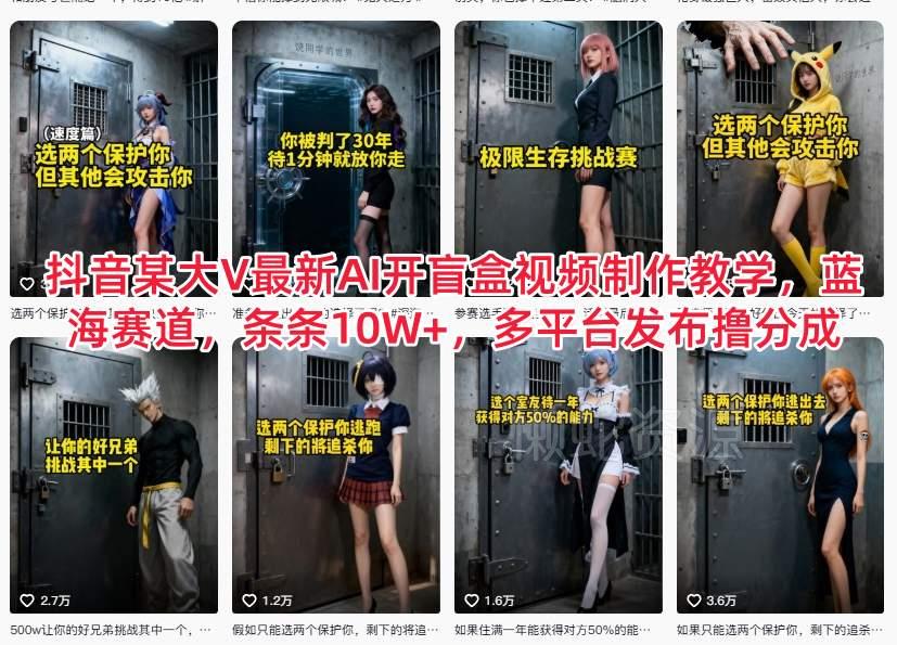 抖音某大V最新AI开盲盒视频制作教学,蓝海赛道,条条10W+,多平台发布撸分成