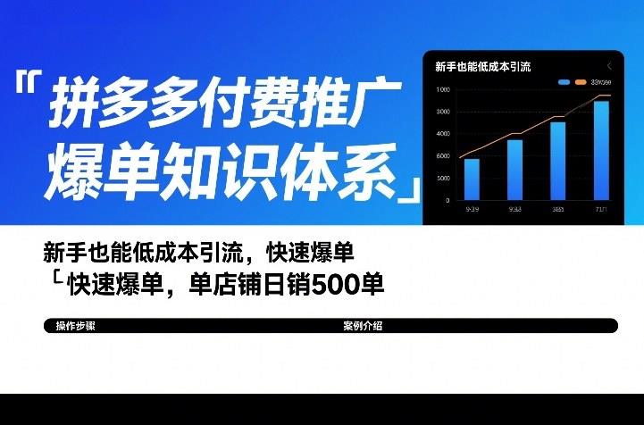 拼多多付费推广爆单知识体系,新手也能低成本引流,快速爆单,单店铺日销500单