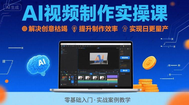 Ai视频制作实操课，解决创意枯竭、效率低下痛点，实现日更量产可持续变现（更新26年3月）