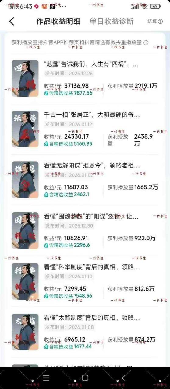 抖音300w粉丝博主的政史类科普视频教学,有大流量扶持,拿伙伴伙伴+精选独家双份收益
