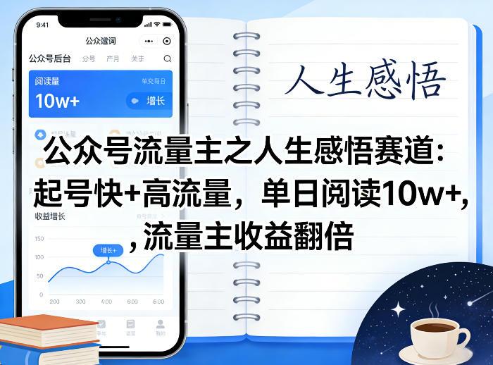 公众号流量主之人生感悟赛道,起号快+高流量,单日阅读10w+,流量主收益翻倍