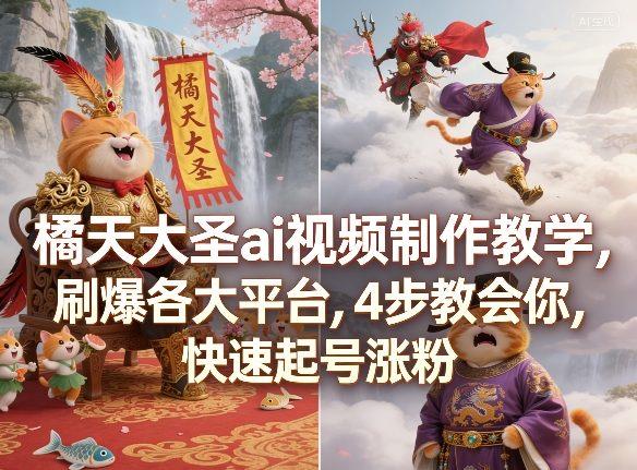 橘天大圣ai视频制作教学,刷爆各大平台,4步教会你,快速起号涨粉