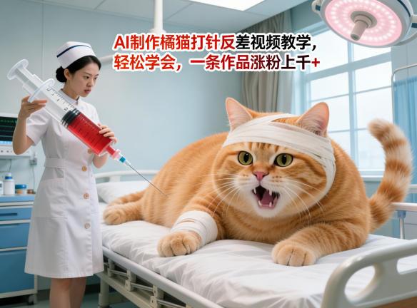 AI制作橘猫打针反差视频教学，轻松学会，一条作品涨粉上千+