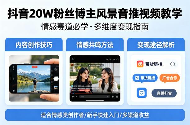 抖音20W粉丝博主风景音推视频教学,情感赛道必学,各种变现途径