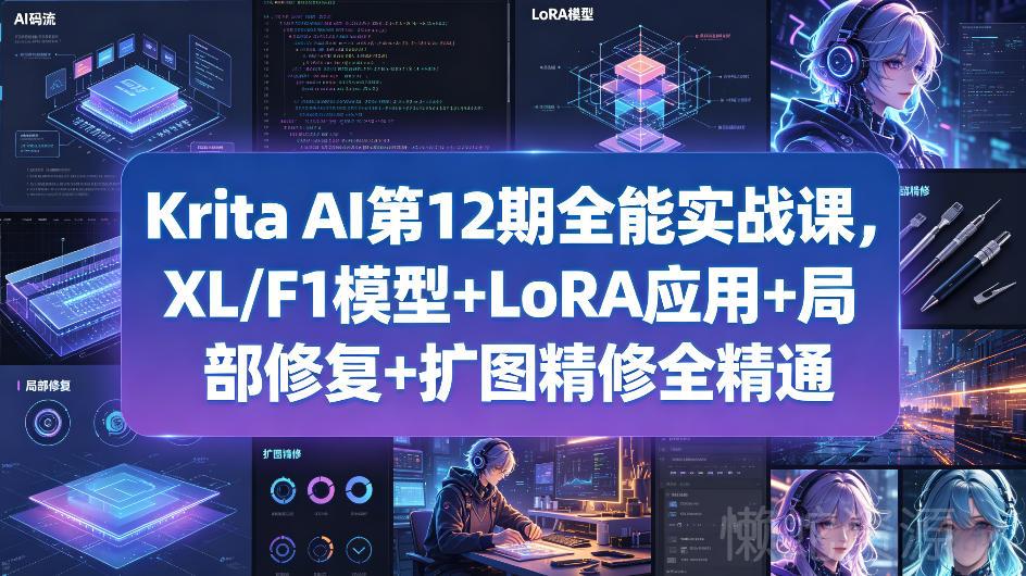 Krita AI第12期全能实战课,XL/F1模型+LoRA应用+局部修复+扩图精修全精通