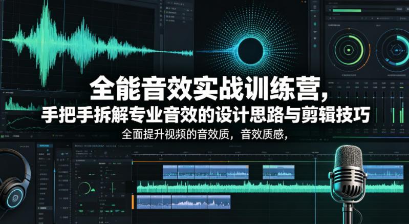 全能音效实战训练营，手把手拆解专业音效的设计思路与剪辑技巧，全面提升视频的音效质感