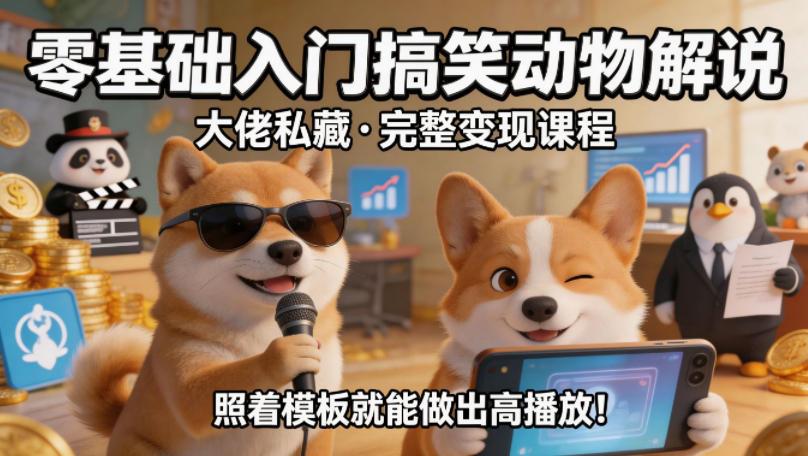 零基础入门搞笑动物解说,大佬私藏完整变现课程,照着模板就能做出高播放