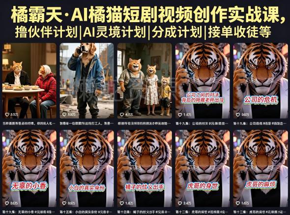 橘霸天·AI橘猫短剧视频创作实战课,撸伙伴计划|AI灵境计划|分成计划|接单收徒等