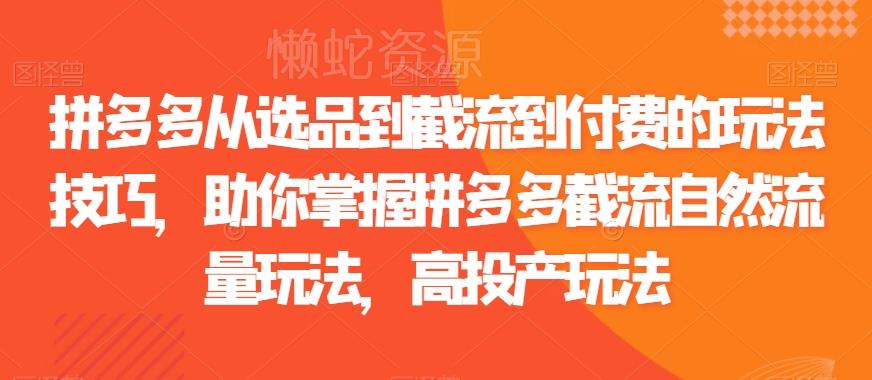 拼多多从选品到截流到付费的玩法技巧,助你掌握拼多多截流自然流量玩法,高投产玩法