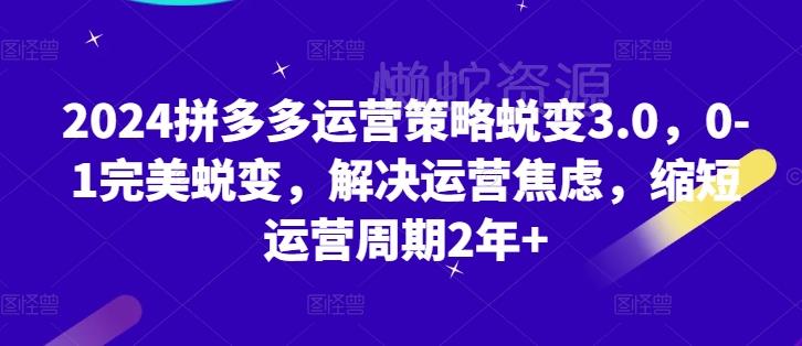 2024拼多多运营策略蜕变3.0,0-1完美蜕变,解决运营焦虑,缩短运营周期2年+