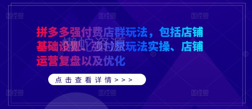 拼多多强付费店群玩法,包括店铺基础设置、强付费玩法实操、店铺运营复盘以及优化