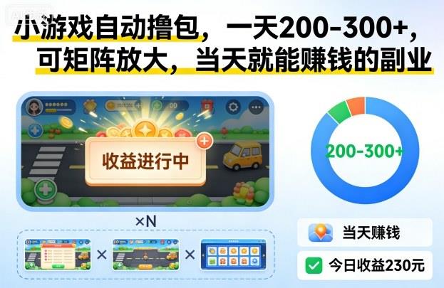 小游戏自动撸包,一天200-300+,可矩阵放大,当天就能賺钱的副业【揭秘】