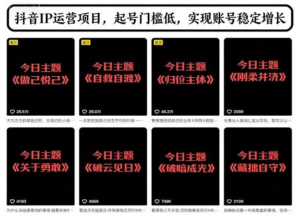 抖音IP运营项目,抖音今日主题玩法,起号门槛低,实现账号稳定增长